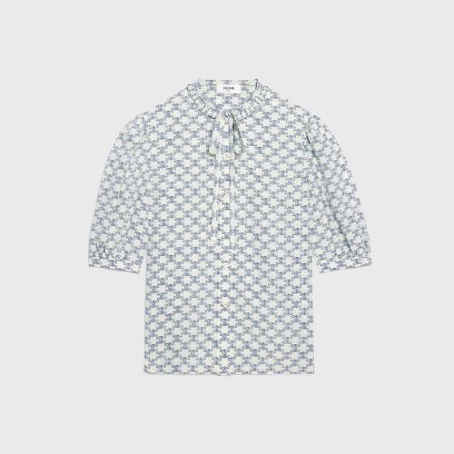  CELINE赛琳思琳 22年秋冬 女士 短袖衬衫 双绉领结衬衫 2B553632P.01CQ