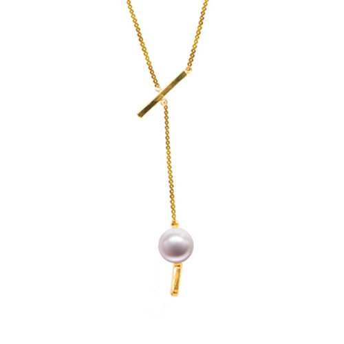 zhuella/珠艾乐 18k金日本珠线条项链吊坠 日本akoya海水珠