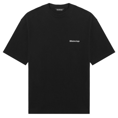 Balenciaga/巴黎世家男士BB CORP黑色棉质复古平纹针织中号T恤612966TJV871070