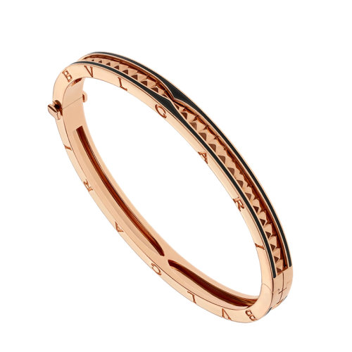 BVLGARI/宝格丽 B.ZERO1系列 18K金玫瑰金黑色陶瓷装饰优雅手镯357570