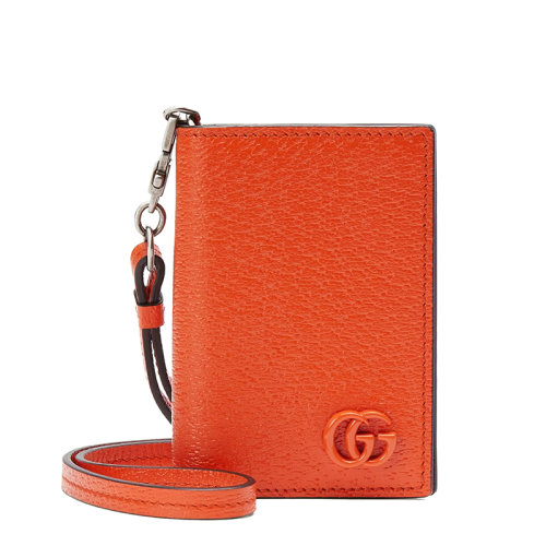 GUCCI/古驰 22新款GG Marmont系列 男士橙色皮革饰同色系徽标树脂扣钱包卡包挂脖包?7007071T56F7519