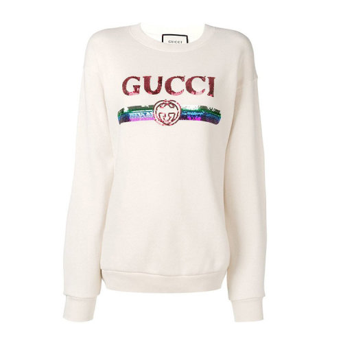 GUCCI/古驰  古琦女装 经典双G 条纹装饰 女士白色棉质圆领卫衣 469250 XJASD 9392