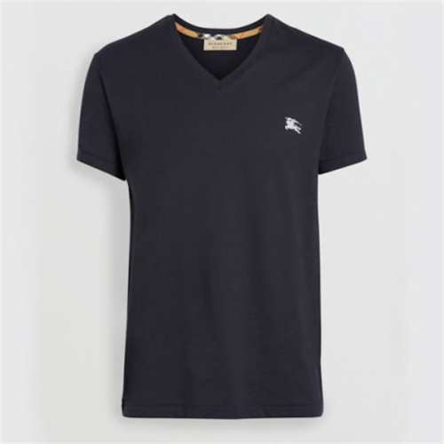BURBERRY/博柏利 男士藏蓝色V领短袖T恤 胸前白色战马刺绣标 8003833