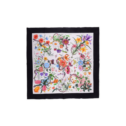 GUCCI/古驰  白色植物蛇纹印花 混色女士桑蚕丝丝巾 452710 3G001 9260 HQY012345C