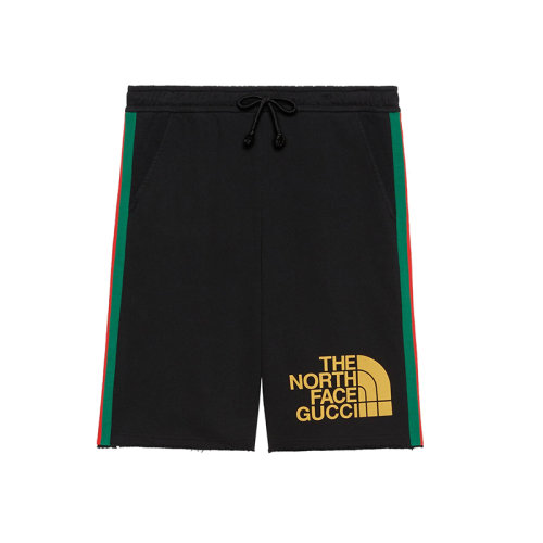 GUCCI/古驰      The North Face联名系列 男士黑色纯毛毡针织棉两侧红绿织带短裤651727XJDIP1082