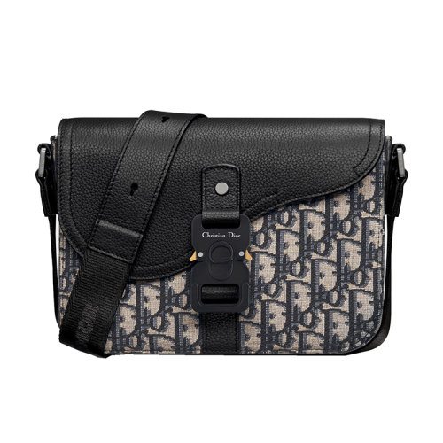 DIOR/迪奥 22新款 Saddle系列 男士mini米色/黑色提花帆布配马鞍形粒面小牛皮翻盖铝制搭扣调节皮革提花肩带肩背斜挎邮差包1ADPO049YKS_H27E