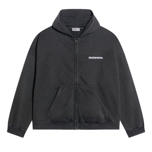 Balenciaga/巴黎世家      Turn Wide Fit Zip-Up Hoodie系列 男士黑色棉质连帽衫卫衣674728TLVB49034