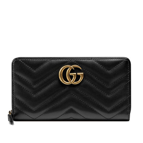 GUCCI/古驰 20 GG Marmont系列 绗缝长款牛皮拉链钱包（2色可选）