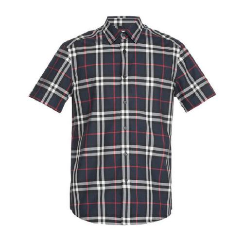  BURBERRY/博柏利 蓝色格纹男士短袖衬衫 80208721 PLFSX
