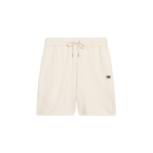 CELINE/赛琳 22年春夏新款 女士浅象牙色棉质和山羊绒混纺TRIOMPHE刺绣短裤2Z057450I.01LI