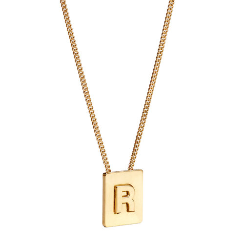 CELINE/赛琳 经典款ALPHABET系列 男女同款金色饰面黄铜字母R坠饰项链46N0R6BRA.35OR