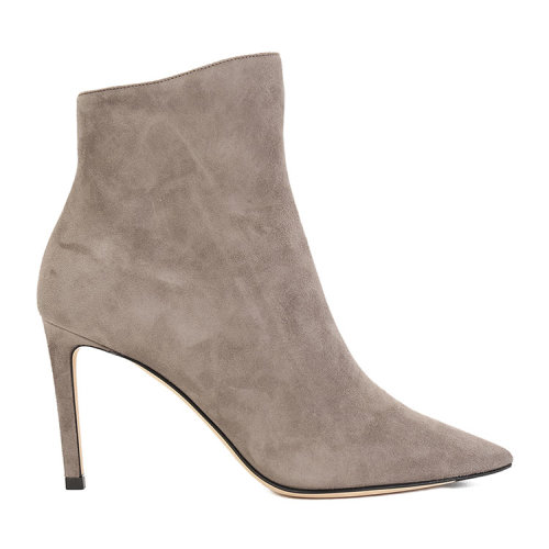 Jimmy Choo/周仰杰 棕灰色 麂皮 尖头 细跟 短靴 HELAINE85SUE DARK GREY