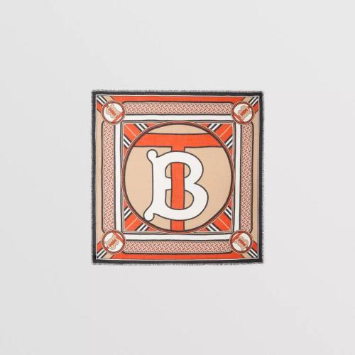  BURBERRY 22年秋冬 女士 蒙太奇印花丝毛混纺大号方巾 80587481