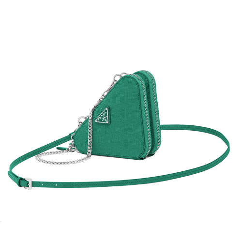 PRADA/普拉达 22新款 mini女士芒果绿saffiano皮革珐琅金属标志配拆卸肩带斜挎手拿包1NR015_053_F0458