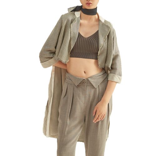 nisiss/怡夕翻领式腰头垂坠感收脚长裤女士休闲裤