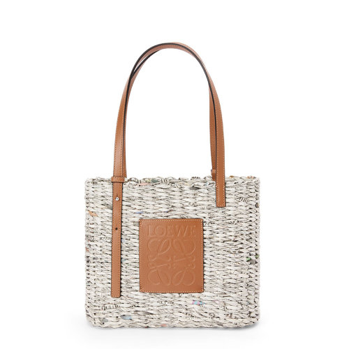 LOEWE/罗意威 22新款Basket系列 女士小号棕色/多色编织纸制品饰经典徽标压印牛皮革单肩手提包A223099X18-2904