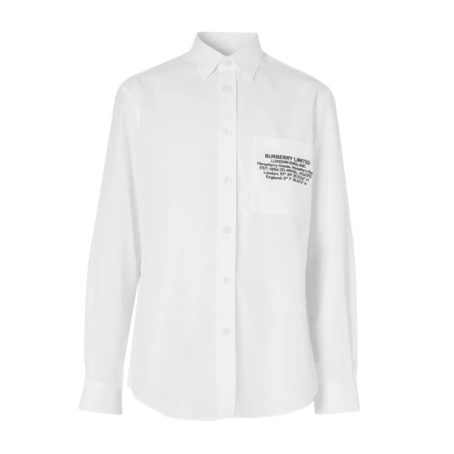 BURBERRY/博柏利   男装 服饰 白色翻领棉质经典logo印花商务衬衣 男士长袖衬衫