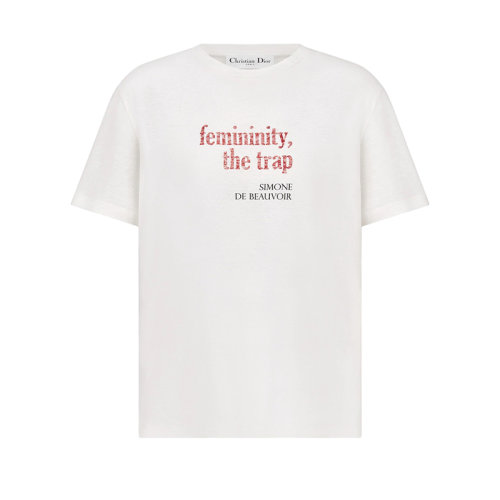 DIOR/迪奥 22年春夏新款 女士米白色棉质和亚麻混纺femininity字样短袖T恤223T13A4496_X0200