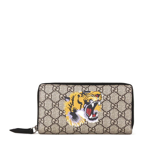 GUCCI/古驰 老虎印花高级人造帆布全拉链式钱包 帆布/配皮 451273 K5Z1N