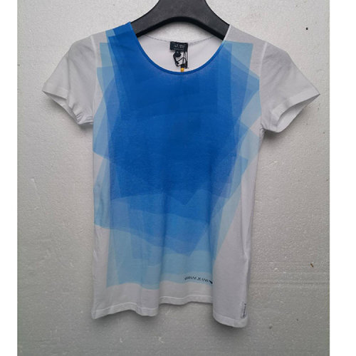 ARMANI JEANS/阿玛尼牛仔 白蓝拼色女士短袖T恤