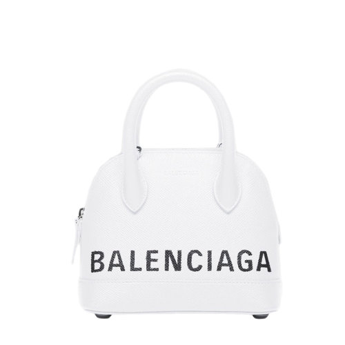 Balenciaga/巴黎世家 21新款VILLE系列 女士XXS号白色粒面小牛皮黑色印花单肩斜挎手提包5506461IZ139060