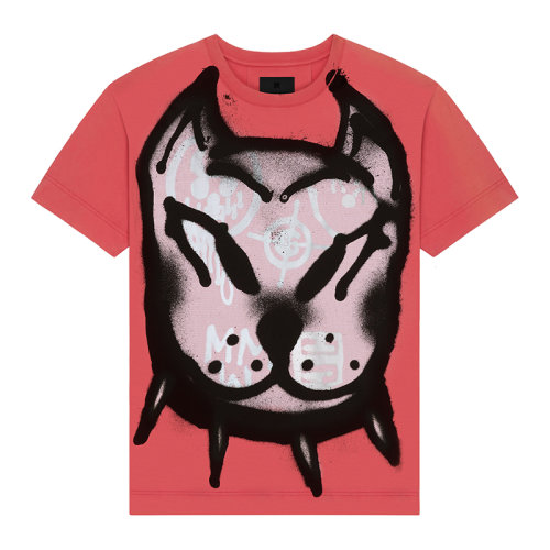 Givenchy/纪梵希 22年春夏新款 Chito联名系列 男士红色纯棉超大版型小狗印花短袖T恤BM71873Y6B-600