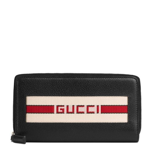 GUCCI 古驰  男士黑色牛皮LOGO印花长款拉链钱包黑色