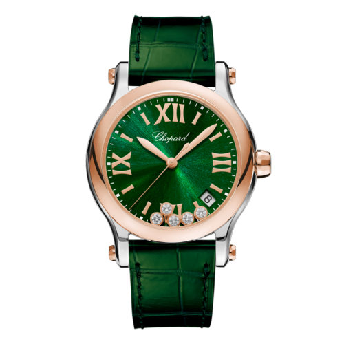 预订1-2周 Chopard/萧邦  Happy Sport系列 石英表镶钻绿盘精钢玫瑰金表壳绿鳄鱼皮表带女表36毫米278582-6005