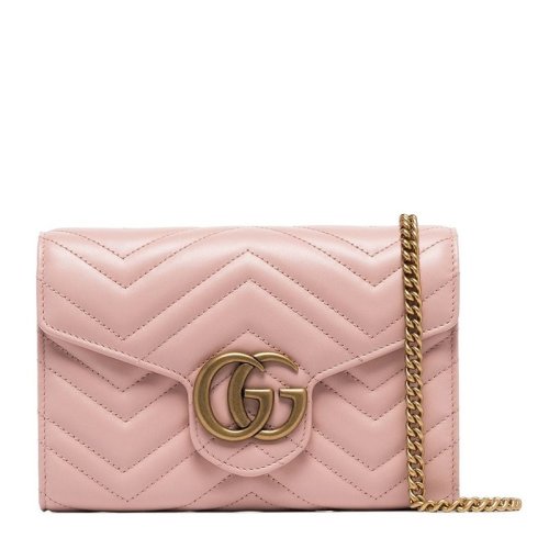 GUCCI/古驰 GG Marmont系列 女士牛皮双G标识时尚链条单肩斜挎包