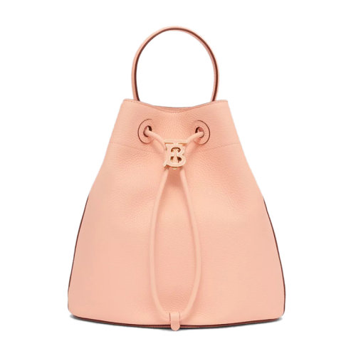 BURBERRY/博柏利 22新款 女士小号桃粉色粒面皮革调节束带开合拆卸调节肩带抽绳单肩斜挎水桶包80561341