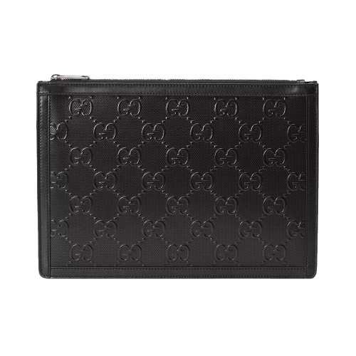 GUCCI/古驰 男士黑色皮革双G压花手拿包 646449-1W3AN-1000