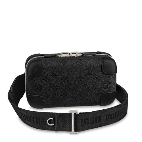 Louis Vuitton/路易威登 22春夏新款HORIZON CLUTCH系列 男士黑色老花压印牛皮革银扣拉链开合单肩斜跨盒子包M20439