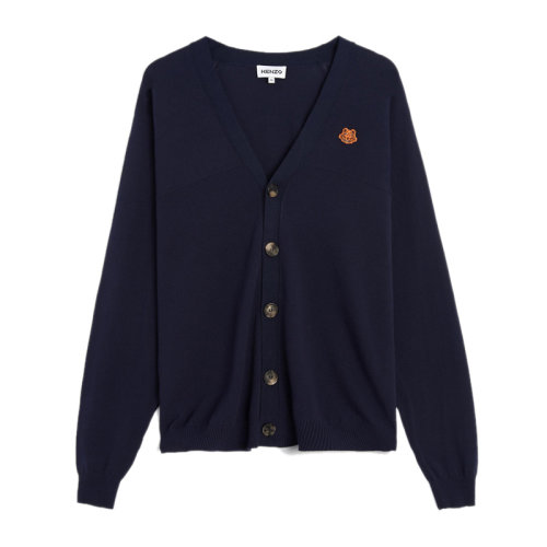 KENZO/高田贤三 男士蓝色有机棉经典虎头刺绣装饰针织衫开衫上衣毛衣 FB55CA5813TB-76