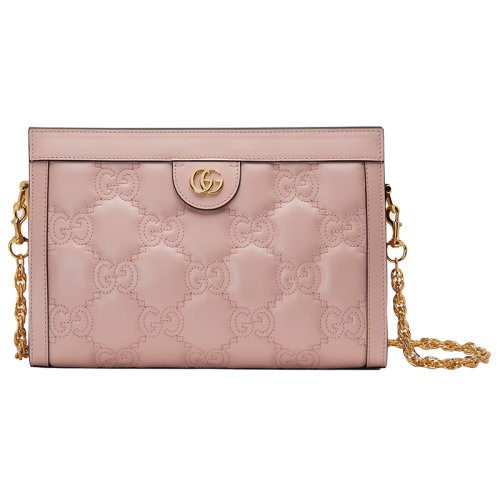 GUCCI/古驰 22新款 女士小号粉色GG绗缝皮革金色饰面双G金色链式肩带单肩斜挎包702200UM8HG5941
