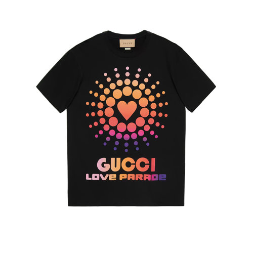 GUCCI/古驰 22年秋冬新款 爱的进行曲系列 男士黑色纯棉Love Parade印花短袖T恤548334XJEMZ1082