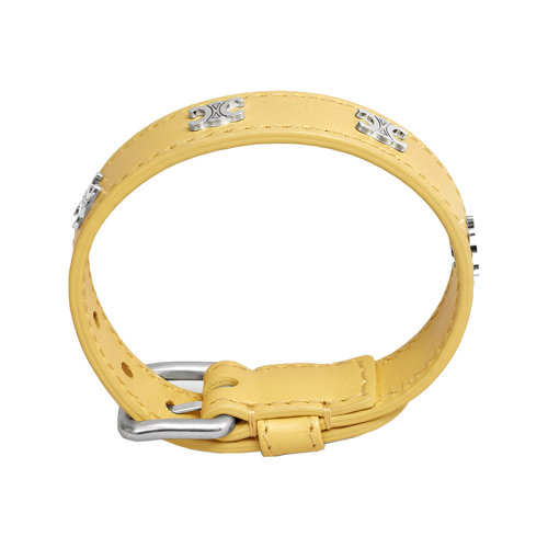 【标题】CELINE/赛琳 22新款 TRIOMPHE系列 男女同款黄色皮革银扣手链46X623SMO.11SP