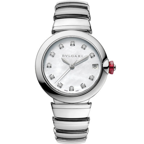 BVLGARI/宝格丽 精钢表壳和表链 白色珍珠母贝表盘和镶有钻石的时标 LVCEA自动机械手表 33毫米102199