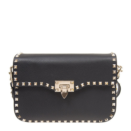 Valentino/华伦天奴 女士黑色牛皮铆钉装饰时尚简约单肩包斜挎包女包 RW2B0C25-VSL-0NO