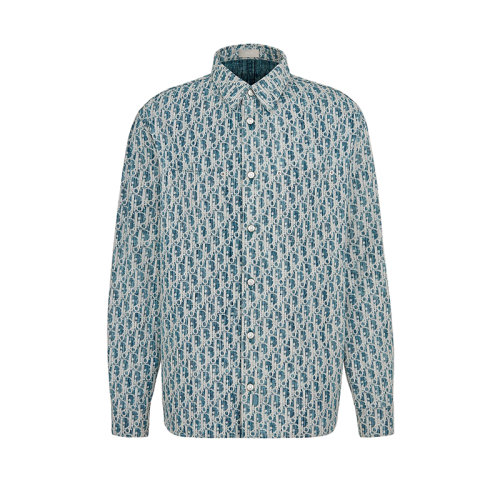 DIOR/迪奥 22年早春新款 男士蓝色纯棉牛仔布白色Kasuri老花印花衬衫外套013D585BY989_C580