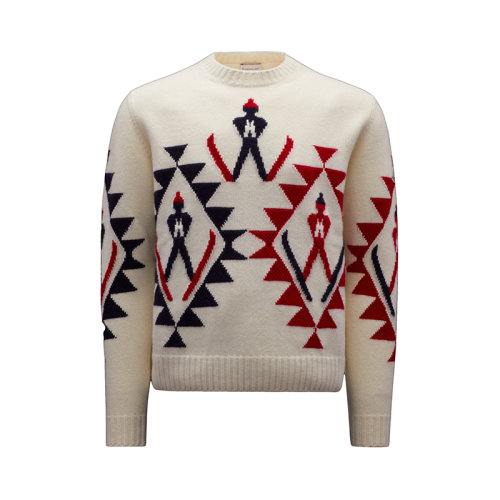 Moncler/蒙克莱 22年秋冬新款 男士本白色/红色/蓝色纯羊毛点缀图案毛衣H20919C00009M1241P04