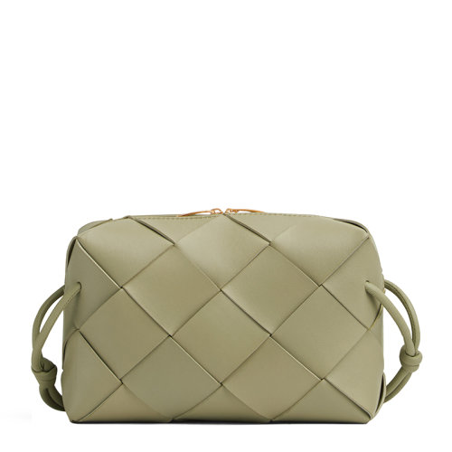 Bottega Veneta/葆蝶家 22新款Cassette系列 女士小号洞石绿色小羊皮编织图案金色拉链开合单肩包709417VCQC22916