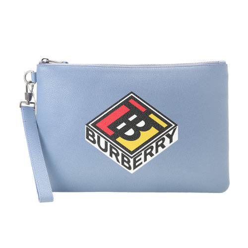 BURBERRY/博柏利  TBlogo标蓝色皮质中性手拿包  巴宝莉  包袋瑕疵特卖（陈列痕迹，不影响使用） burberry包 男包/女包