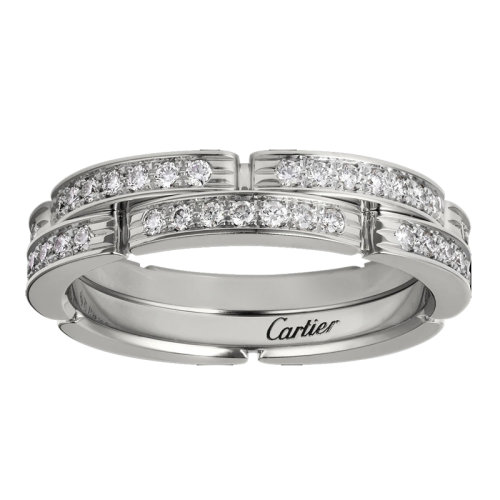 CARTIER/卡地亚 MAILLON PANTHèRE 18k金白金镶嵌钻石两圈精美结婚戒指B4098900