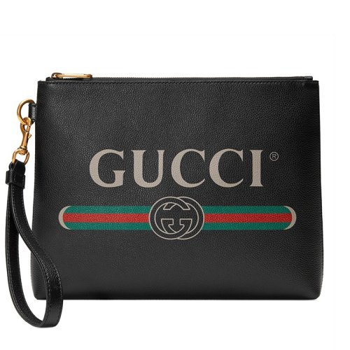 GUCCI/古驰 Print系列 经典双G标识 男士黑色皮质印花手拿包 572770 0Y2AT 8163