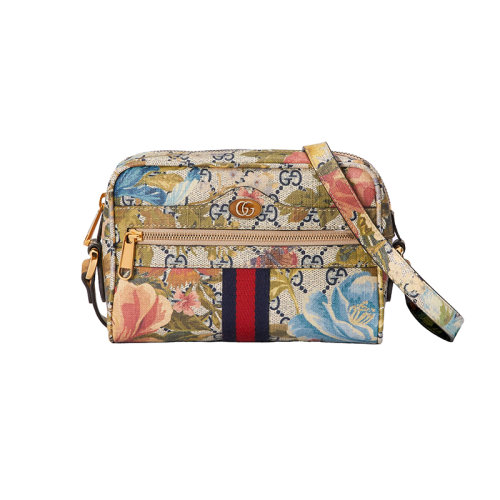 GUCCI/古驰 23春夏新款 Ophidia GG Flora系列 女士迷你彩色帆布花卉图案拉链开合金色饰面单肩斜挎包517350FABAI4073