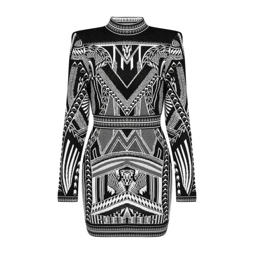 Balmain/巴尔曼 黑色 女士针织长袖连衣裙 TF16233K011 春夏