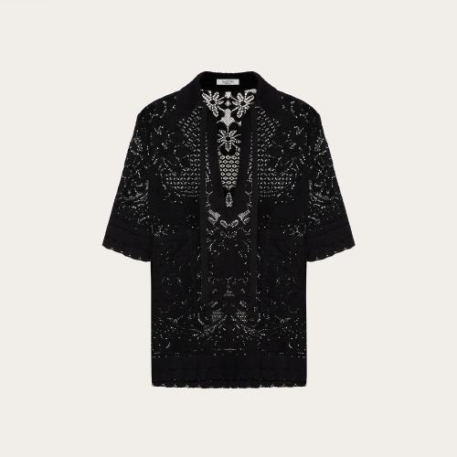  VALENTINO华伦天奴 22年秋冬 男士 短袖衬衫 CHEMISE TUNIQUE EN GUIPURE XV3AAC4088D0NO