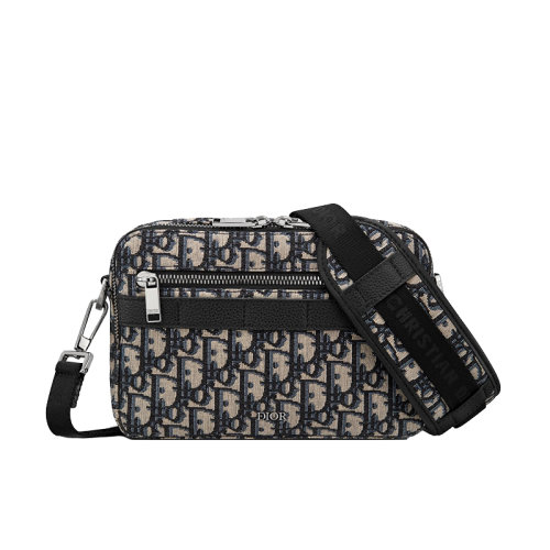 DIOR/迪奥 SAFARI系列 男士黑米色经典老花帆布配粒面小牛皮斜挎单肩包 1ESPO206YKY_H27E