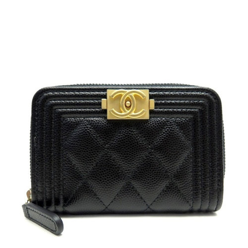  CHANEL/香奈儿 经典le boy系列 女士黑色粒面皮革拉链零钱包钱包A80602B0149094305