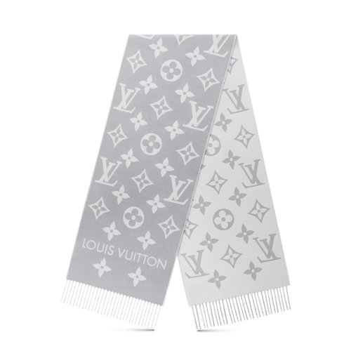 Louis Vuitton/路易威登 22年秋冬新款 LV ESSENTIAL系列 女士浅灰色纯羊毛老花印花流苏围巾M77727